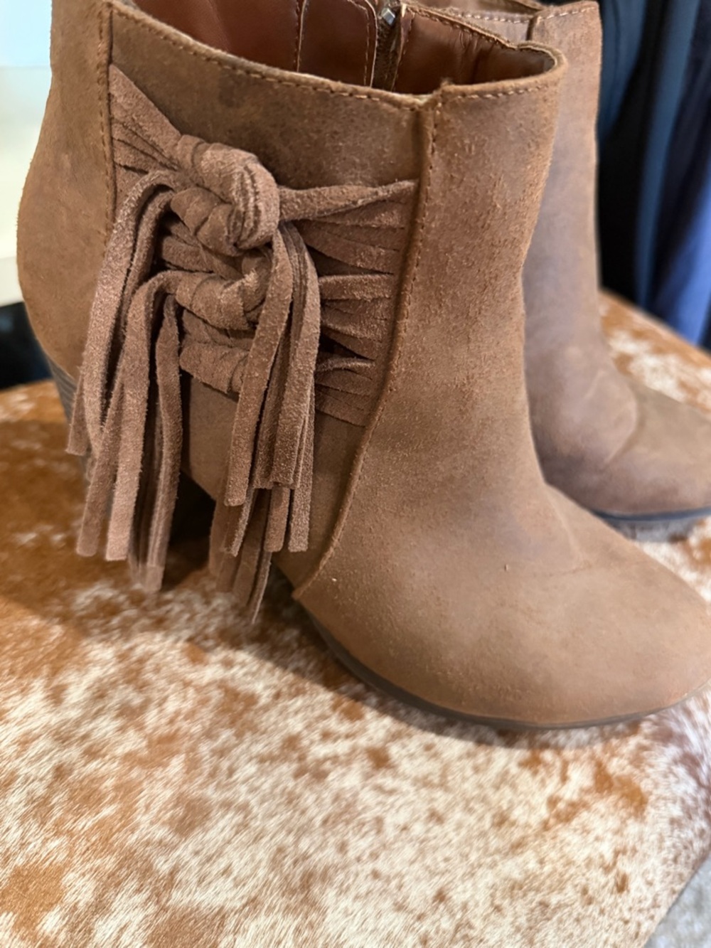 Fringe Detail Brown Suede Ankle Booties
